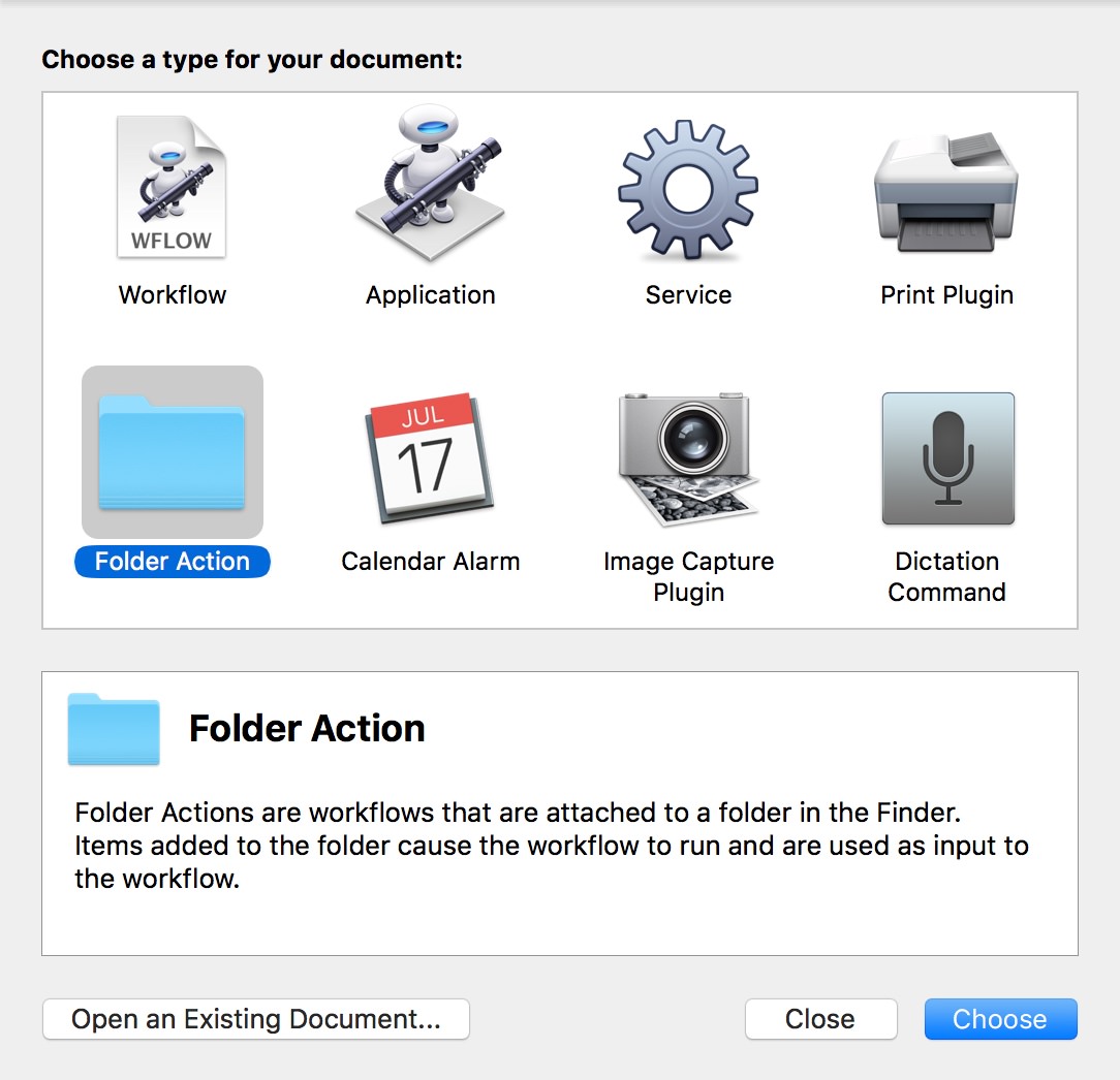 Start by creating a Folder Action in Automator